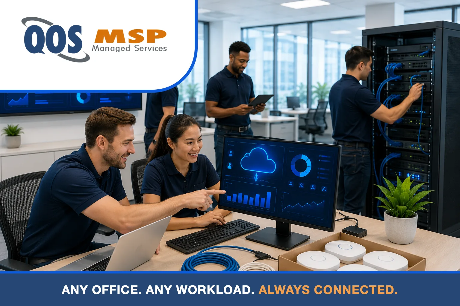 QOS MSP team supporting Google Cloud workloads - any office, any workload, always connected