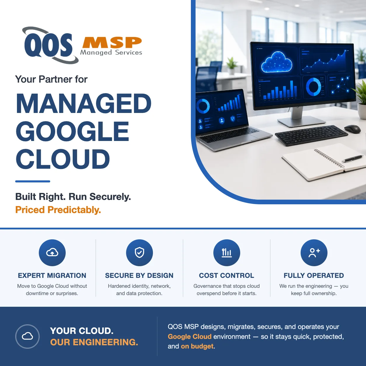 QOS MSP managed Google Cloud services overview - expert migration, security, cost control