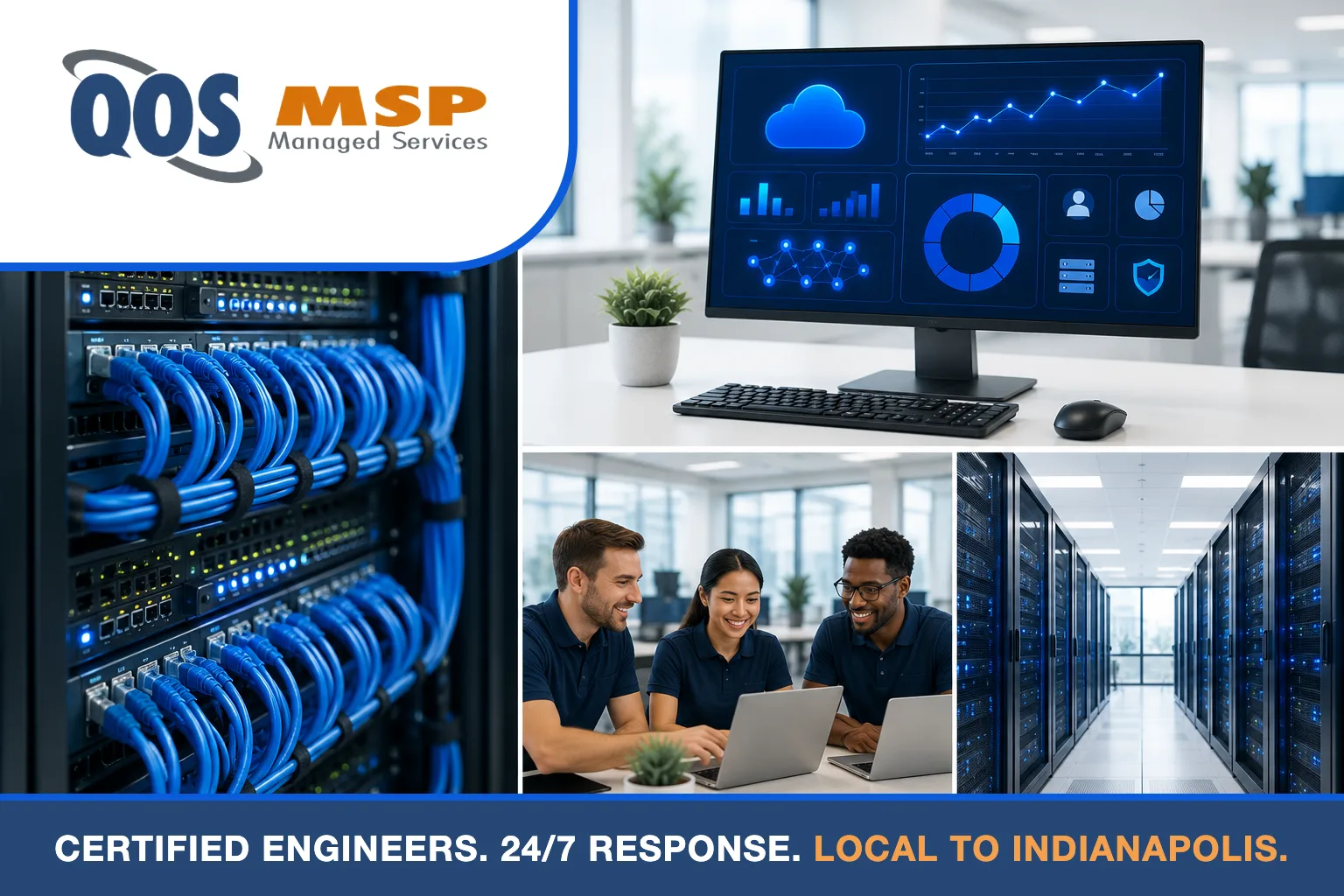QOS MSP Google Cloud team and infrastructure - certified engineers, 24/7 response, local Indianapolis support