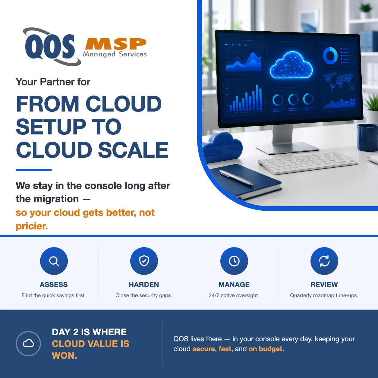 QOS MSP managed cloud flyer — from cloud setup to cloud scale