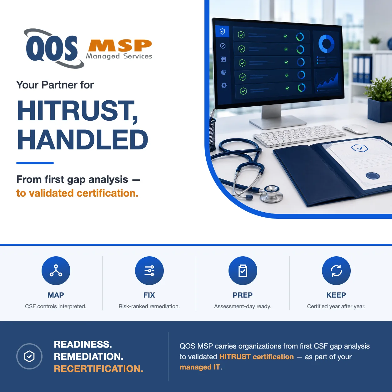 QOS MSP HITRUST compliance flyer — HITRUST, handled