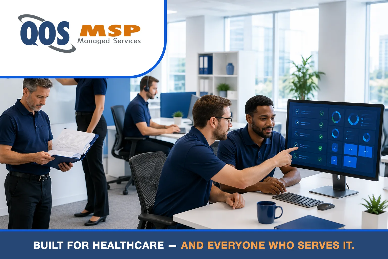 QOS MSP team monitoring HITRUST compliance dashboards