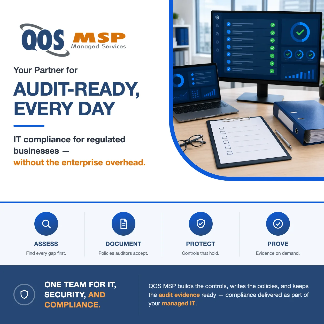 QOS MSP IT compliance flyer — audit-ready every day