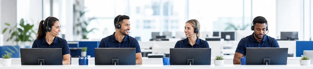 Outsourced IT support team working at a bright help desk