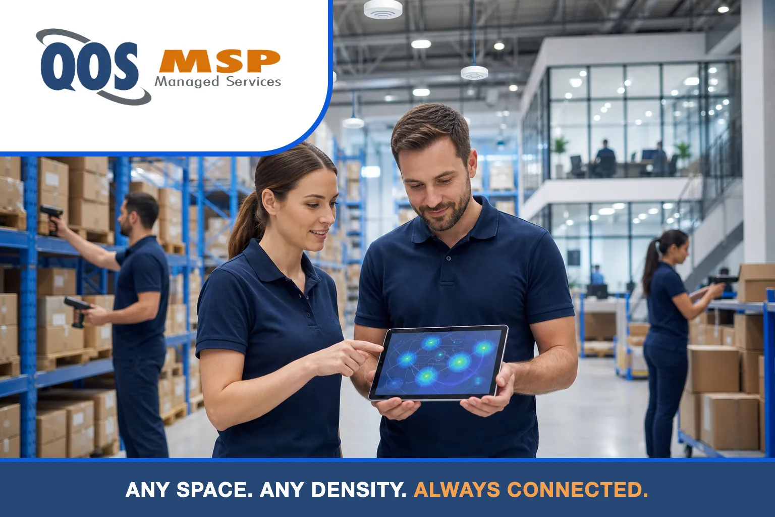 High-density and multi-site business Wi-Fi covering a warehouse and offices